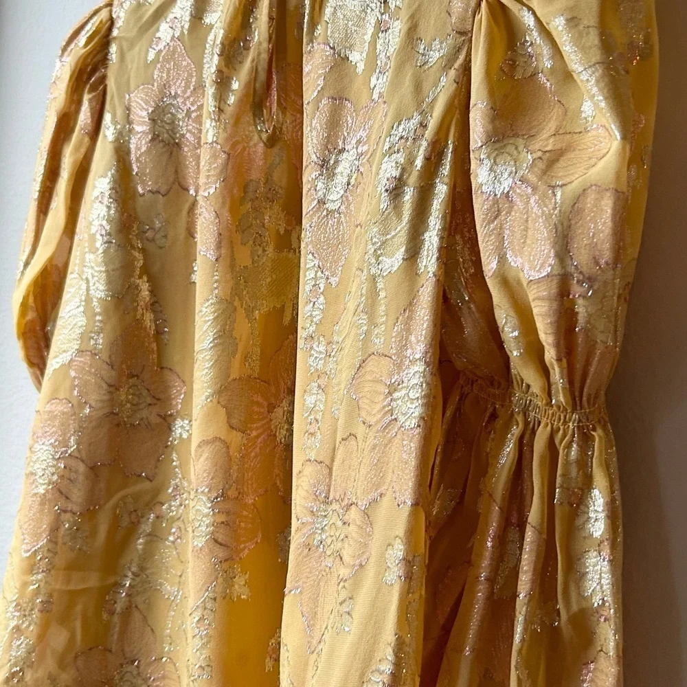 Ulla Johnson Aster Metallic Floral Blouse in Gold Orange Citrine Sz 2